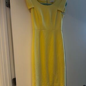Calvin Klein Yellow Sheath Midi Dress Scoop Neck Cap Sleeve